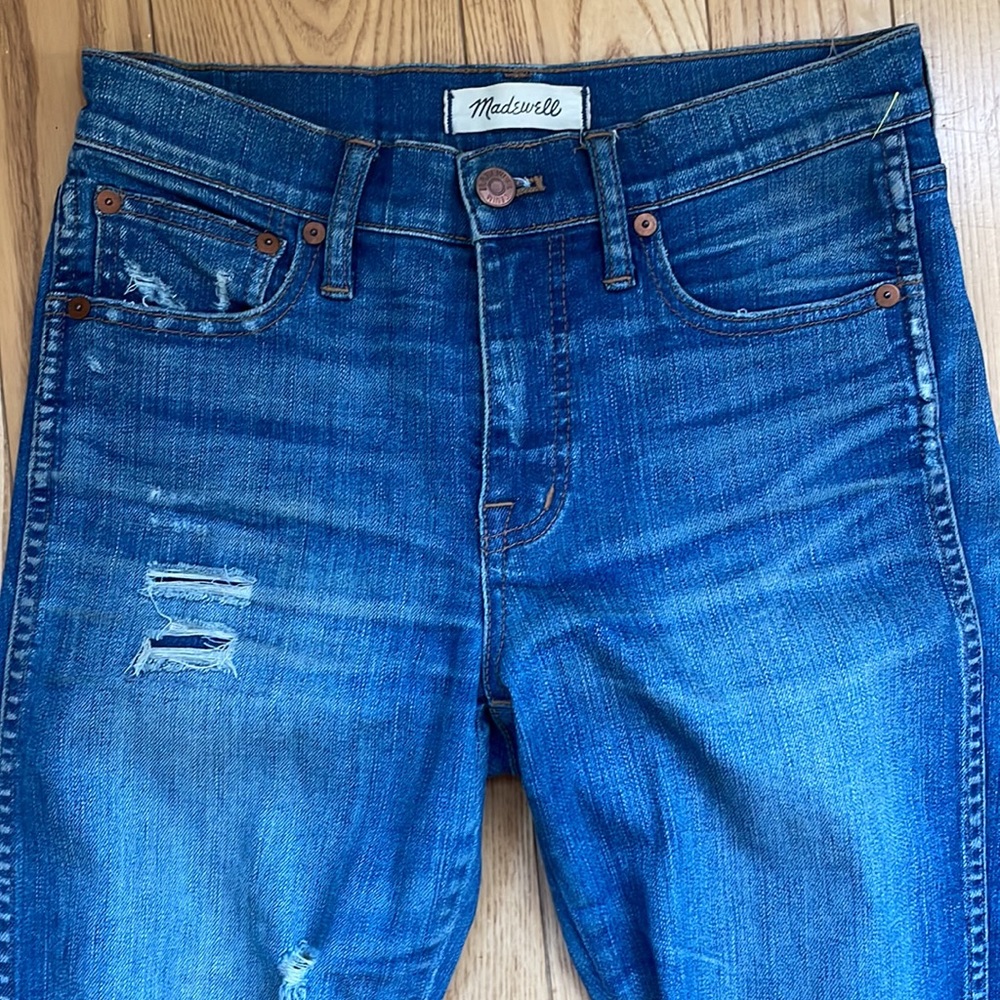 Madewell 9” high riser skinny skinny busted knee jeans EUC size 25 - Picture 6 of 10
